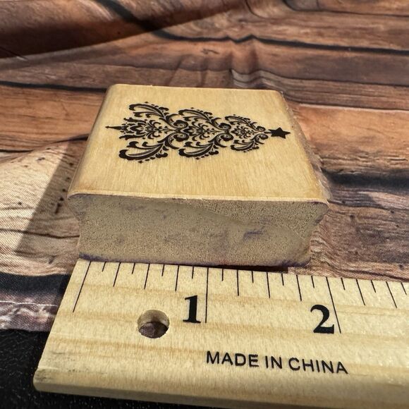 Ornate Christmas Tree Wood Stamps Wooden Mounted Holiday Crafts Scrapbooking - Picture 8 of 9